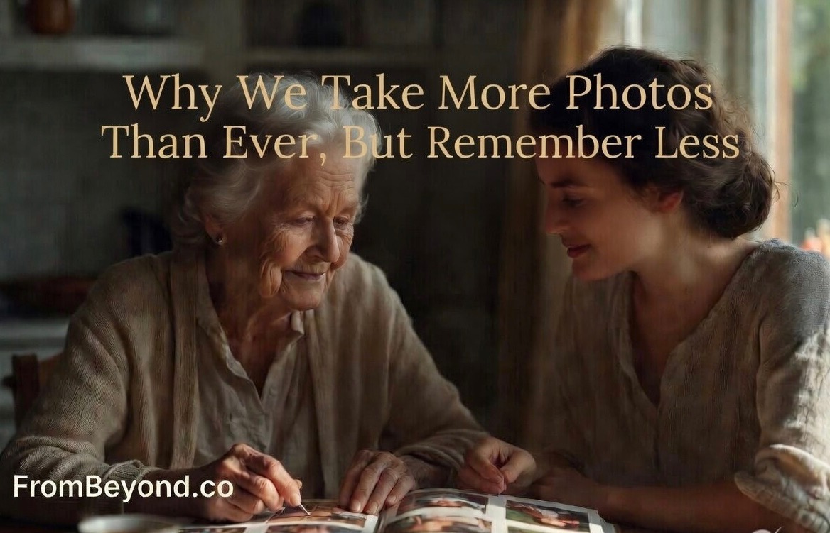 A grandmother and granddaughter looking through old photo albums together